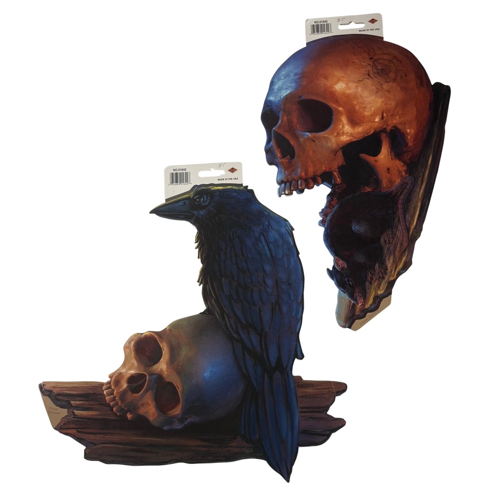 Beistle Halloween Skull Raven Rat Cutouts Double Sided Wall Decor Set of 2 USA